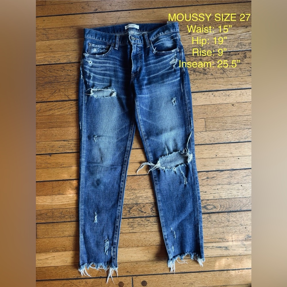 Moussy Japanese premium denim perfect color distressed zip fly jeans Size 27